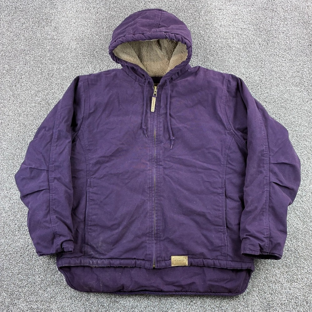 CE Schmidt Jacket Womens XL Purple Quilted Lined Hooded Zip Canvas Workwear